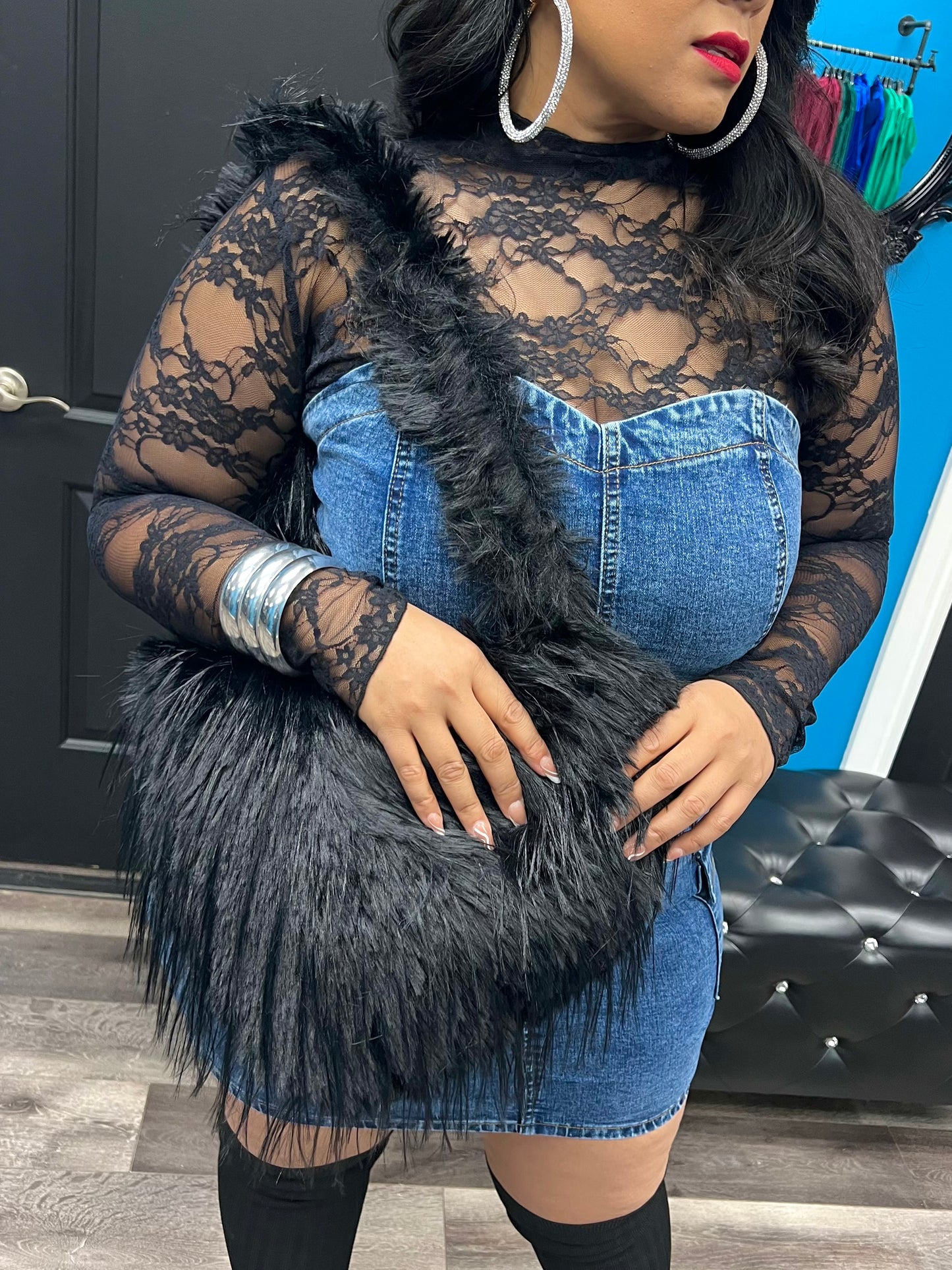 Black Hearts Fur Crossbody Bag