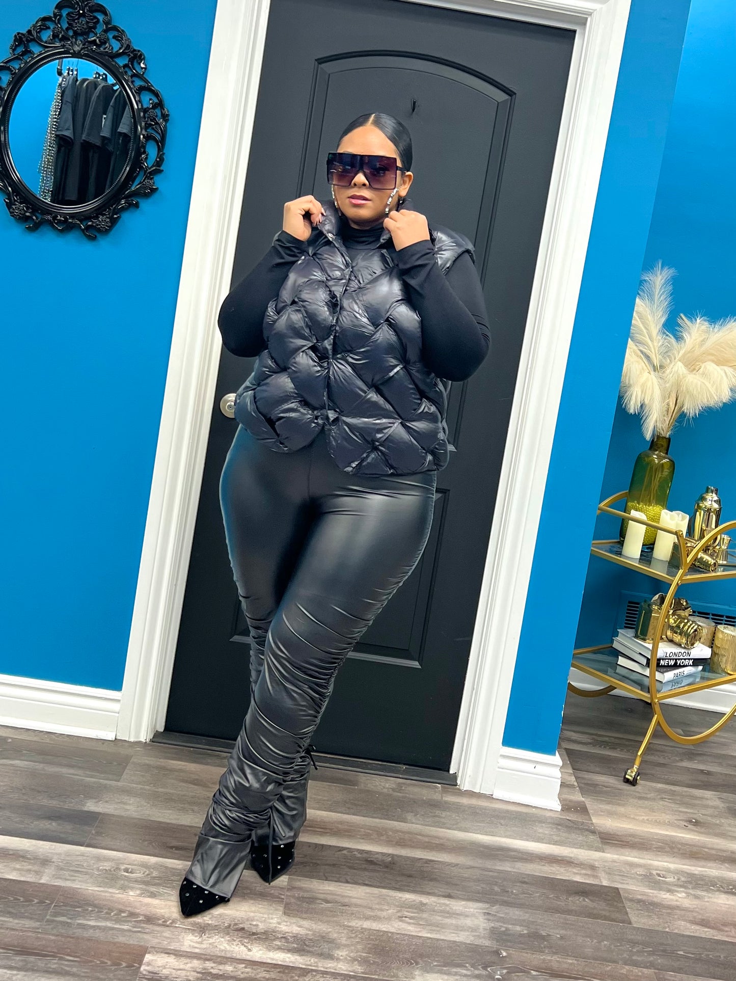 Black Waffles Vest Jacket