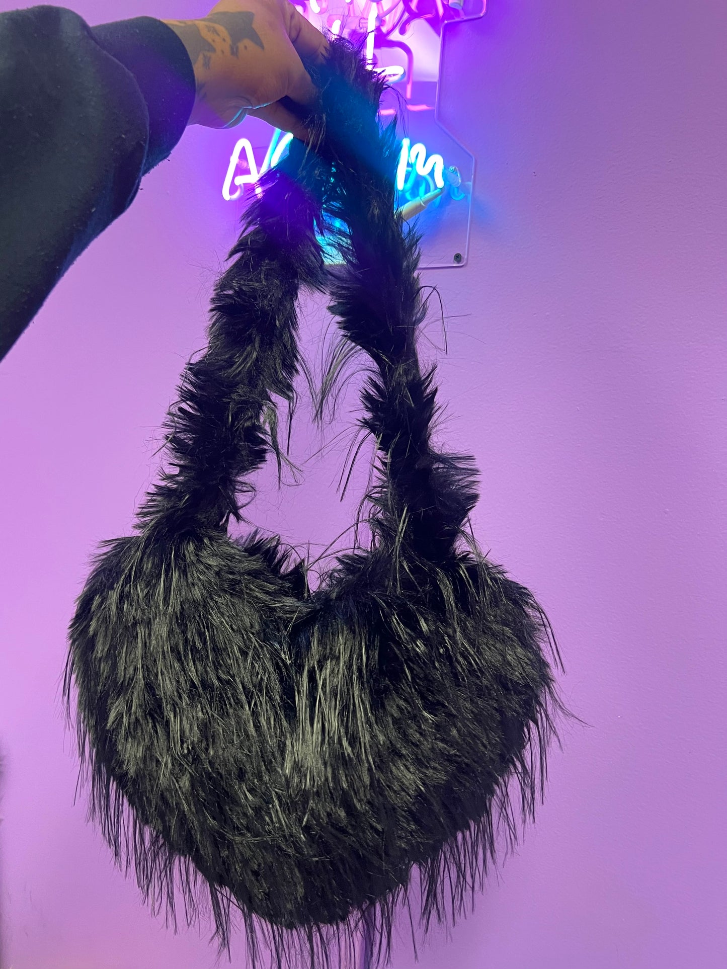Black Hearts Fur Crossbody Bag