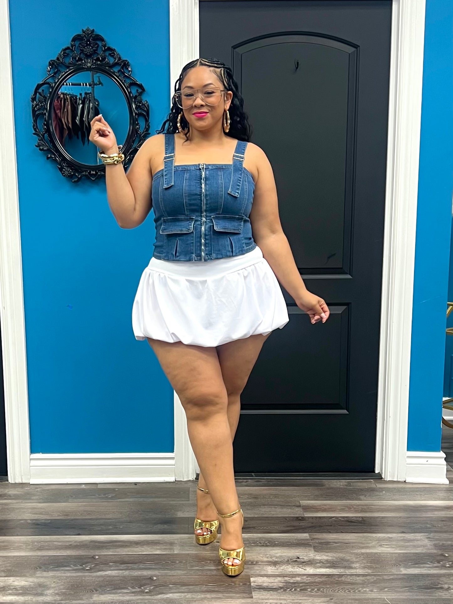 White Bubbles Skater Skort