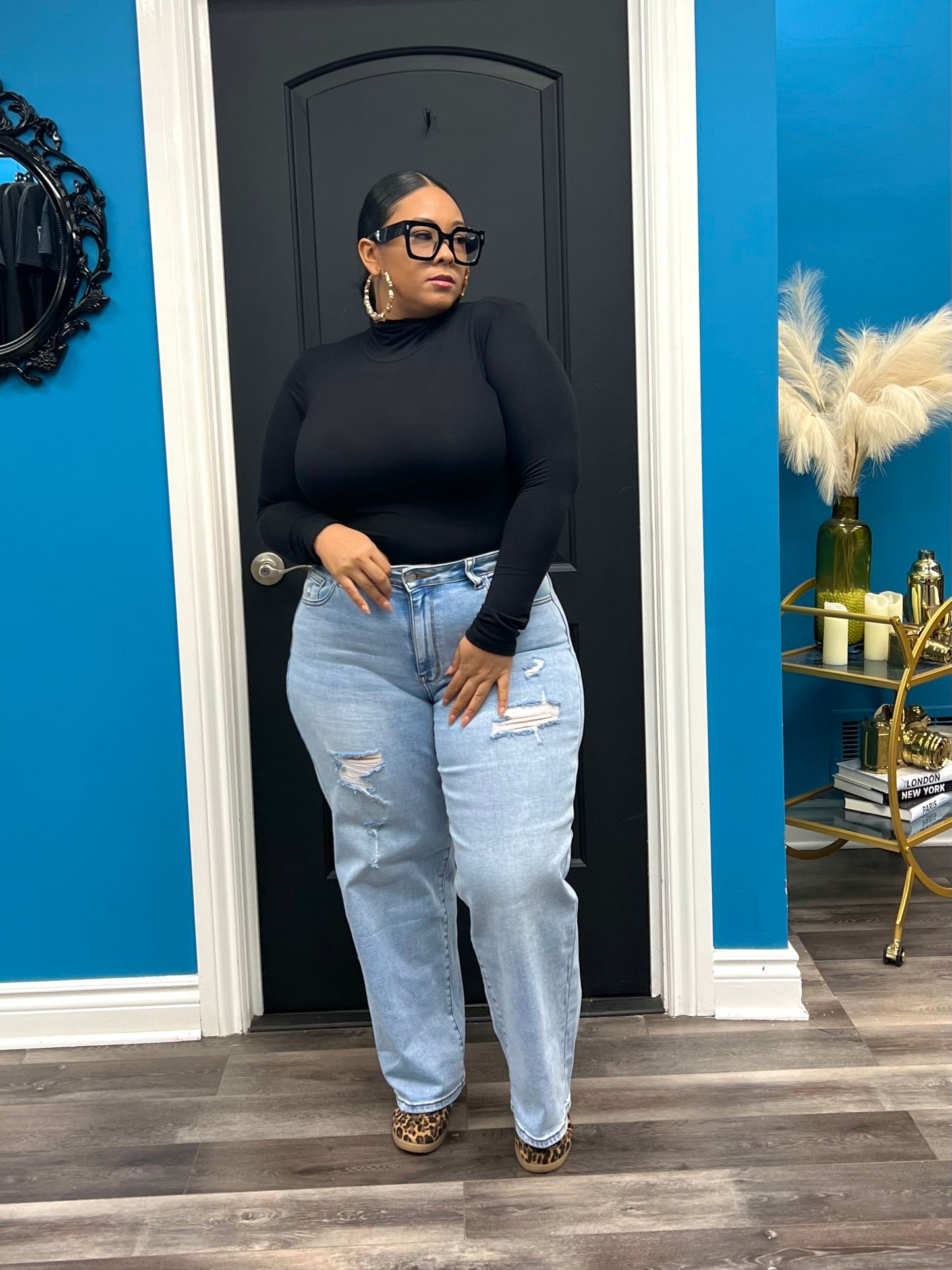 Black Basic Turtleneck Top