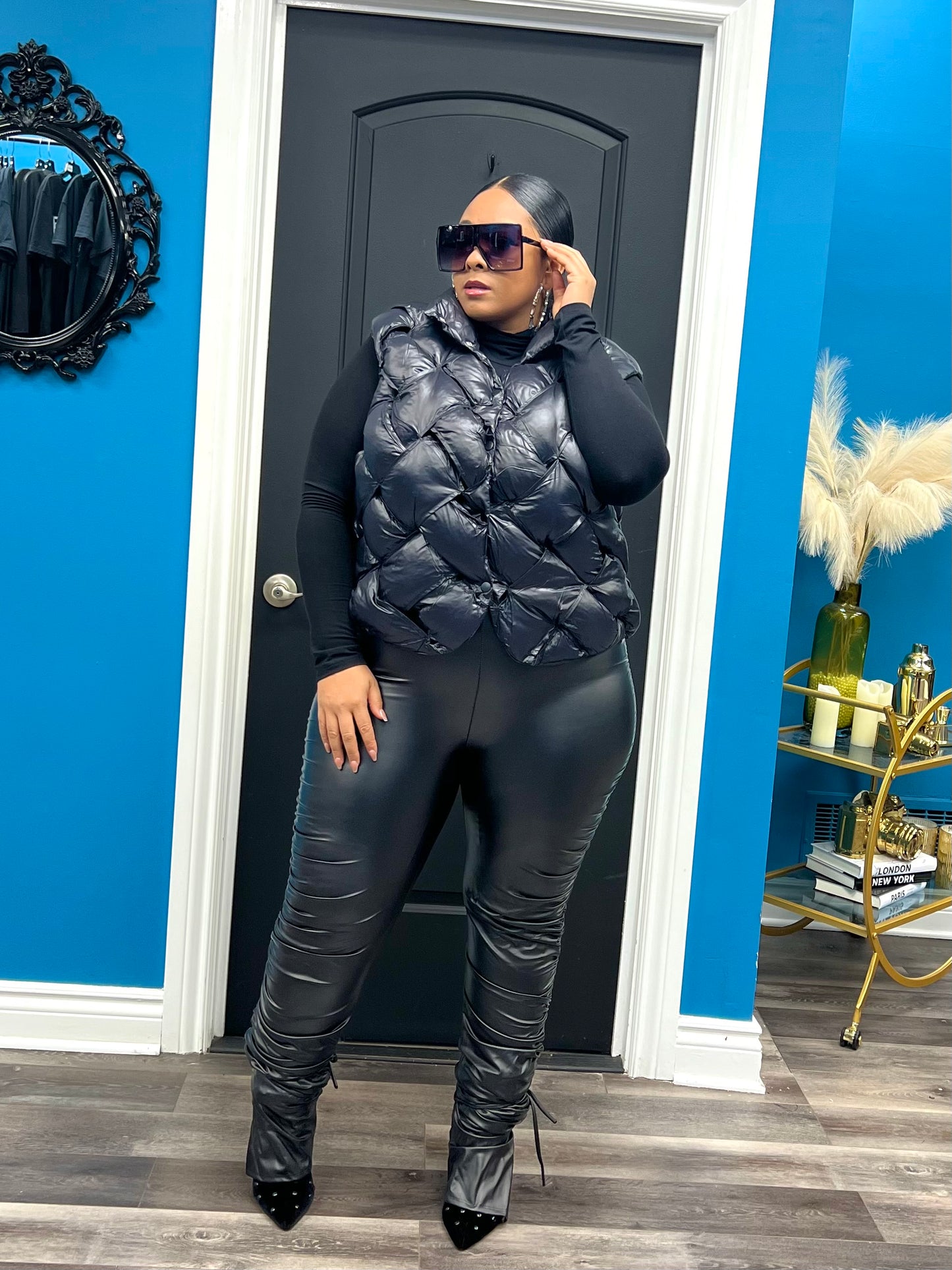 Black Waffles Vest Jacket