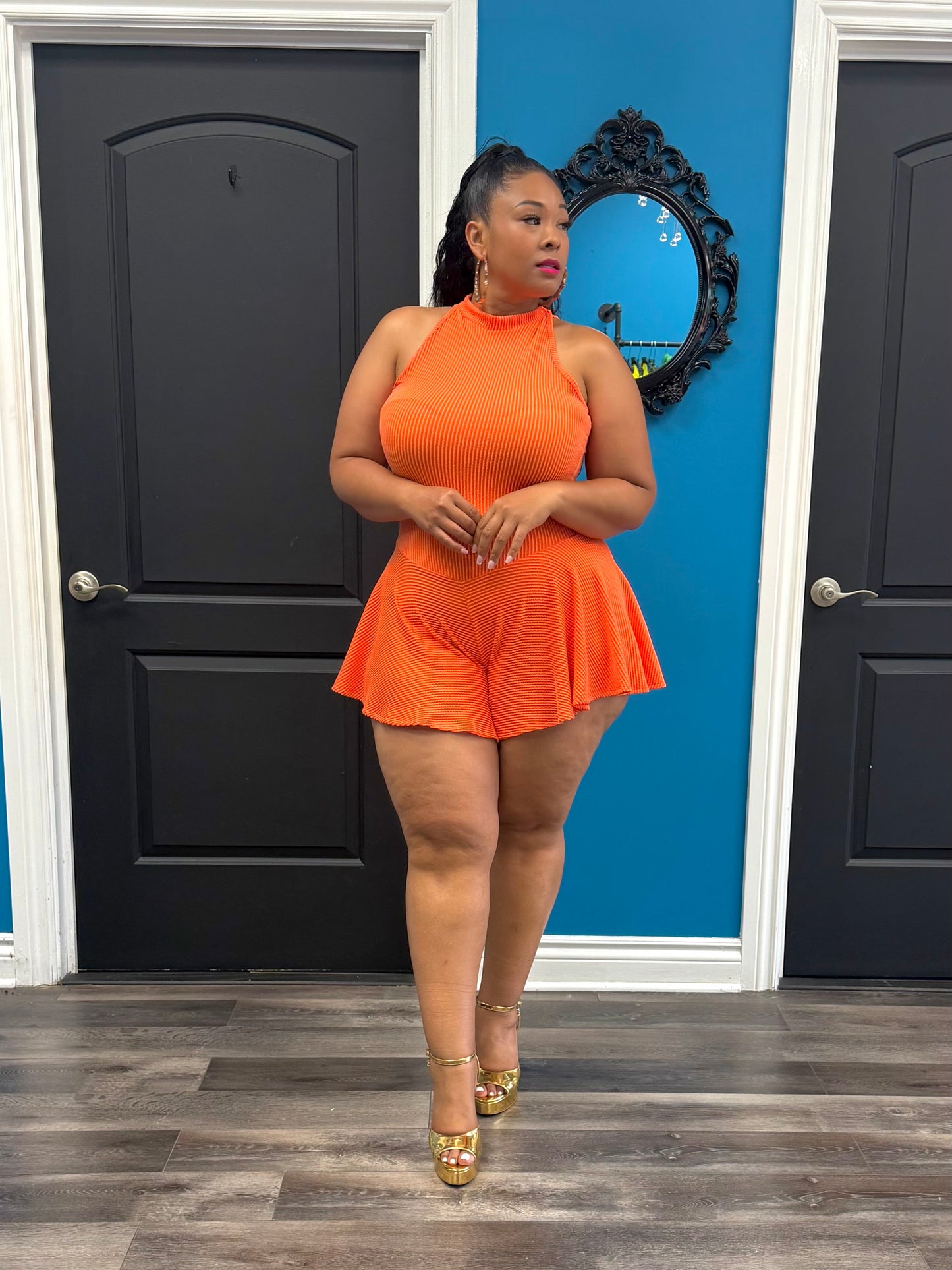 Orange Chrissy Skater Romper