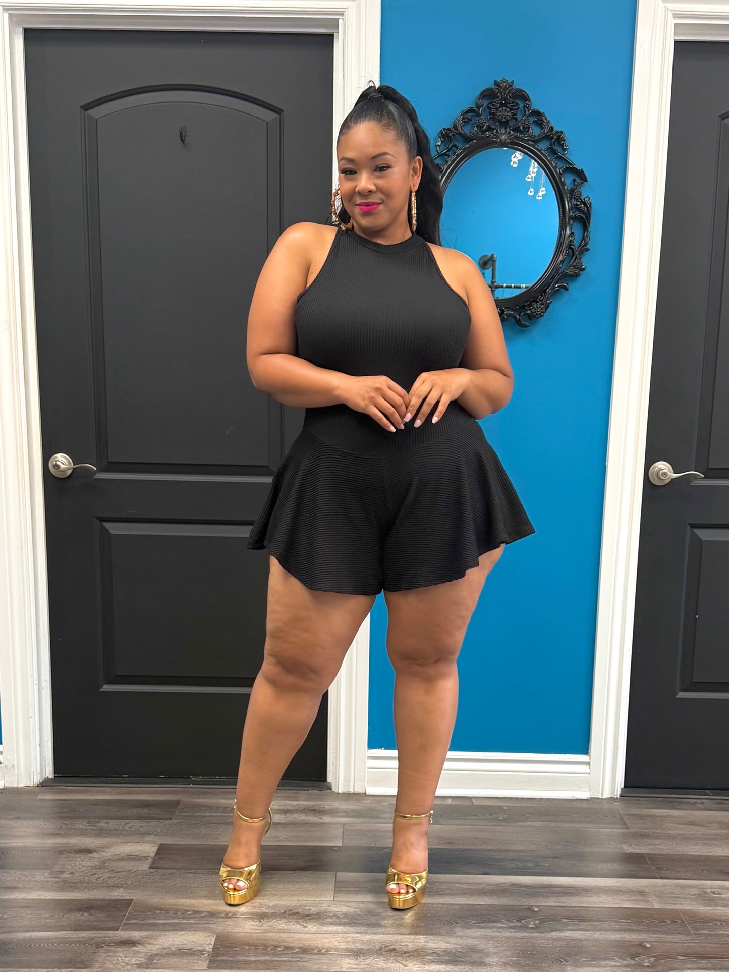 Black Chrissy Skater Romper