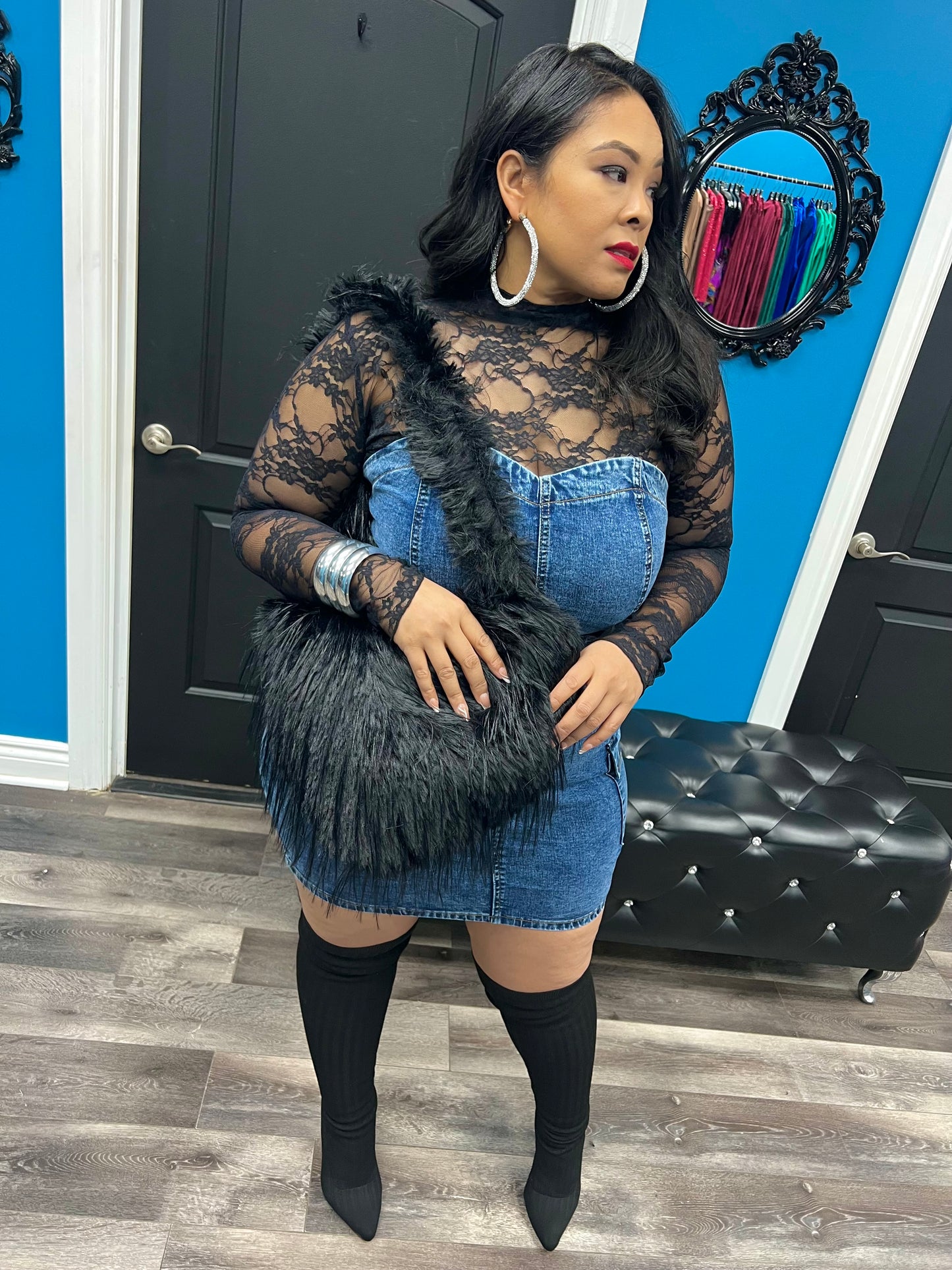 Black Hearts Fur Crossbody Bag