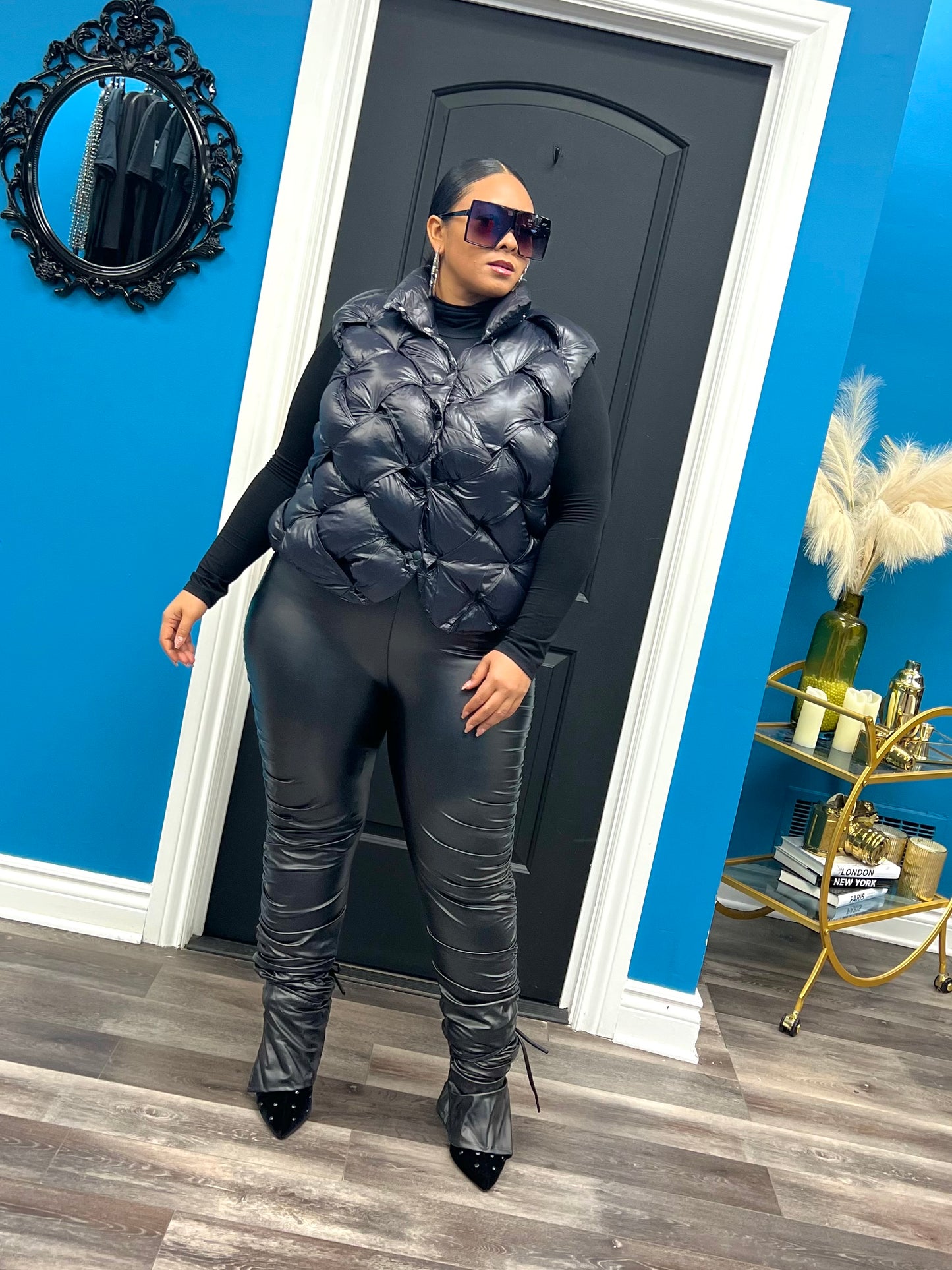 Black Waffles Vest Jacket