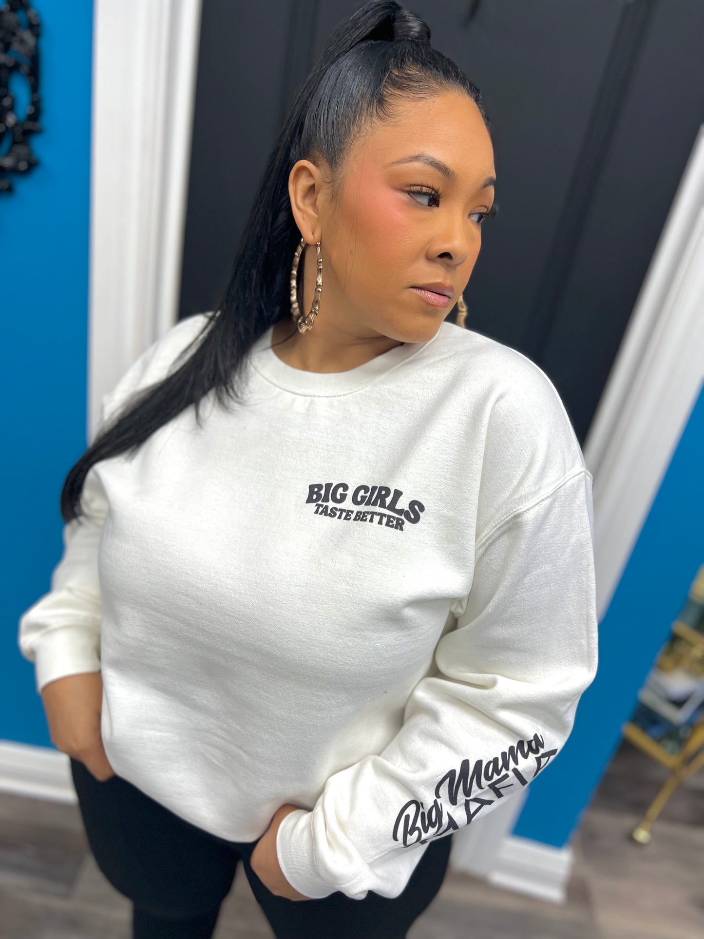 White BIG Girls Taste Better Crewneck