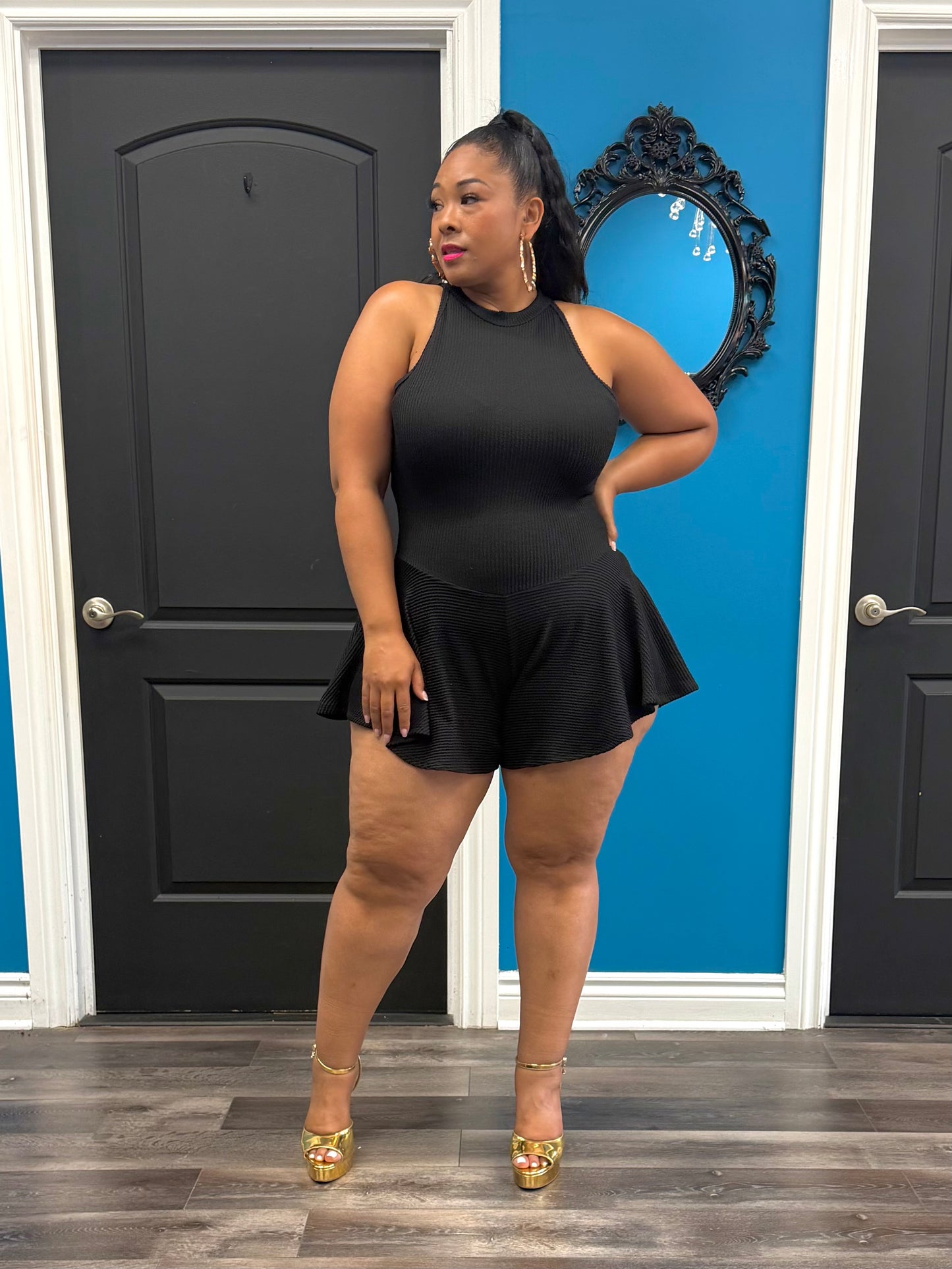 Black Chrissy Skater Romper