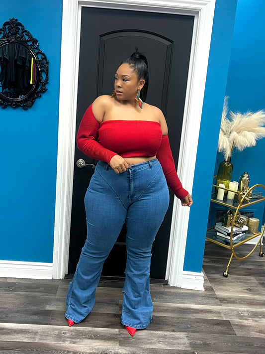 Denim Pinched Bell Bottom Jeans