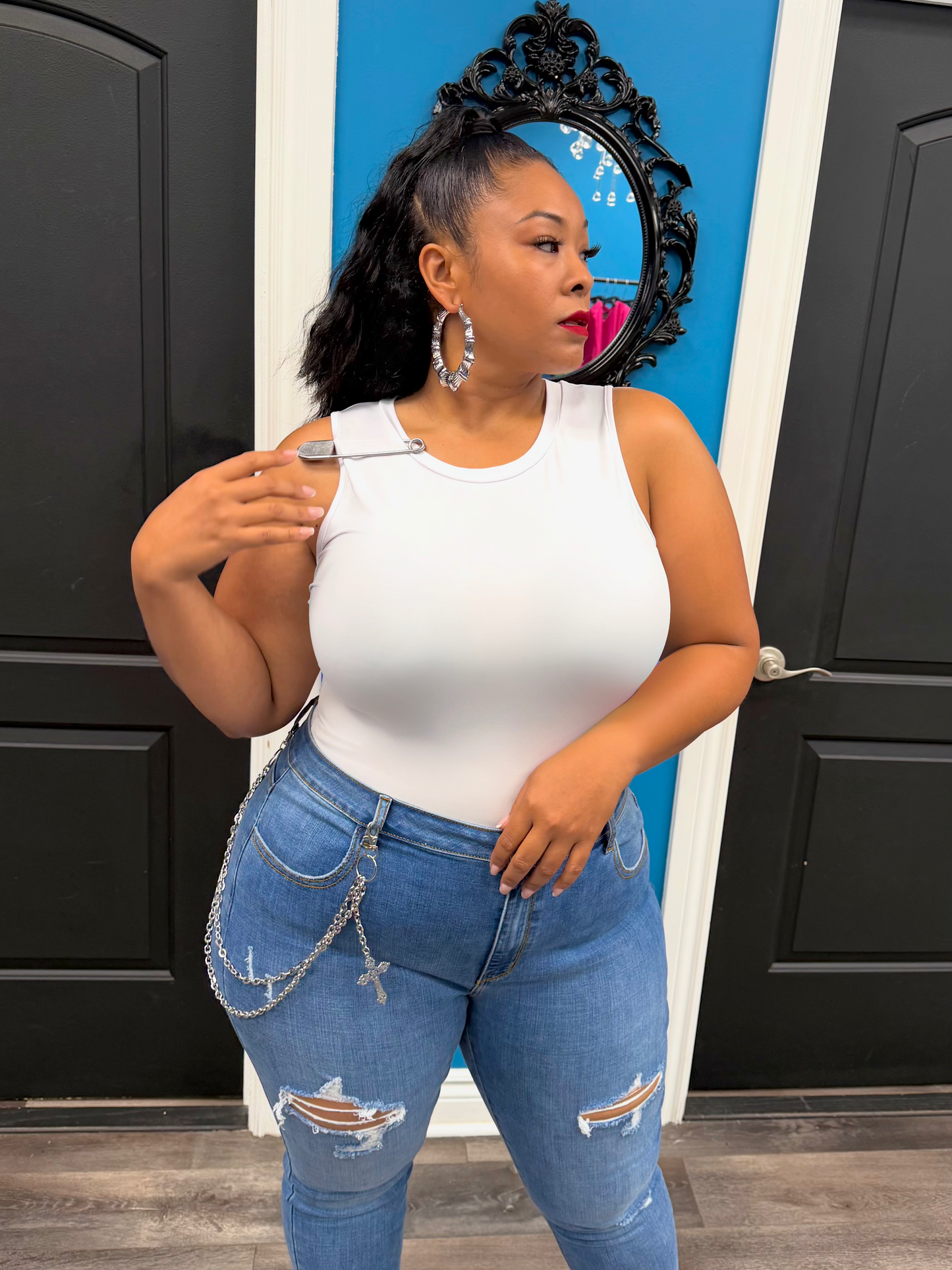 White Pinup Tank Bodysuit